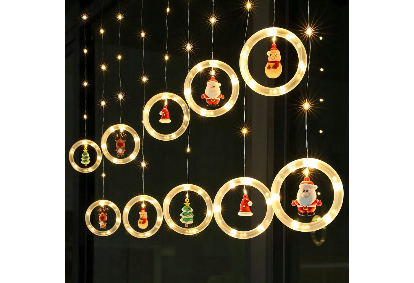 Realb2b LED Dekoobjekt LED Lichtervorhang 110 LEDs 10 Kreise warmweiß 8 Modi innen, LED fest integriert, warmweiß, LED Lichtervorhang 110 LEDs 8 Modi Kreise warmweiß Weihnachten Bild 5