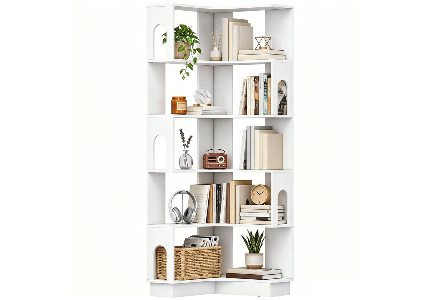MC Star Bücherregal Eckregal, 6-stufige Ablage mit gebogenen Seitenwänden, 60 x 60 x 165,5 cm, weiß Bild 4