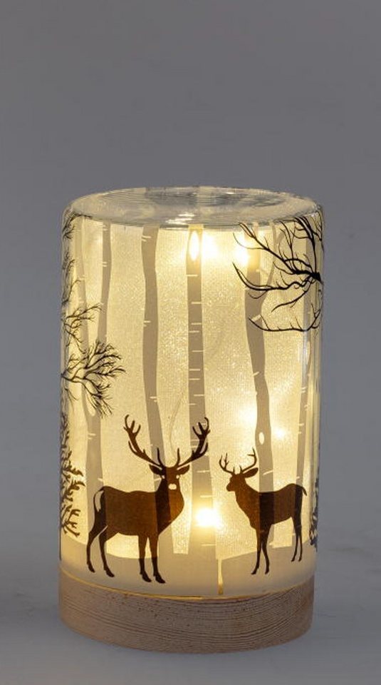 formano LED Dekolicht Natur Hirsch 15cm 20cm Glas mit Holzsockel, LED fest integriert