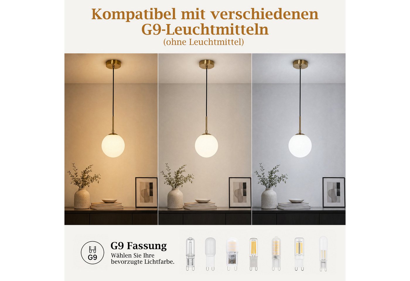 Nettlife Pendelleuchte 1/2/3flammig G9 Glas Kugel gold modern Hängeleuchte Esstisch, ohne Leuchtmittel, für Esszimmer Wohnzimmer Küche Schlafzimmer Bild 3
