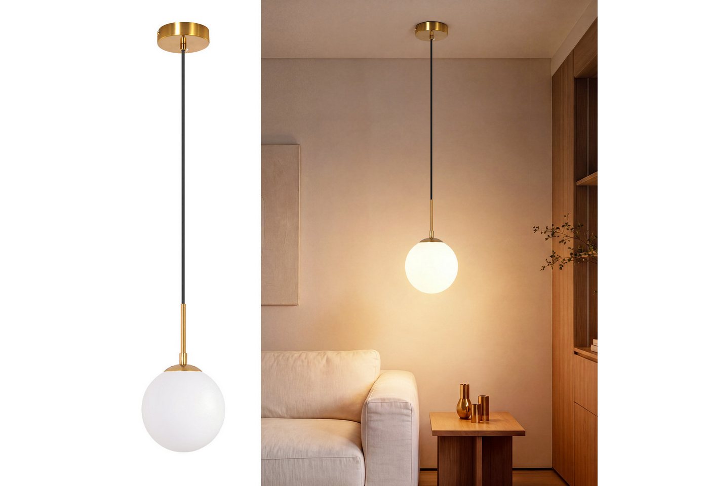 Nettlife Pendelleuchte 1/2/3flammig G9 Glas Kugel gold modern Hängeleuchte Esstisch, ohne Leuchtmittel, für Esszimmer Wohnzimmer Küche Schlafzimmer Bild 4