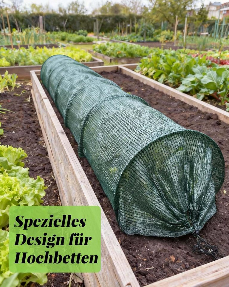 FANNOU Pflanztunnel 300x45x45cm Quick&Easy Netztunnel mit Schattiernetz und Kordel, 7 Tunnelbögen Abdeckung Gemüsebeet Hochbeet, Schutz vor Fraß