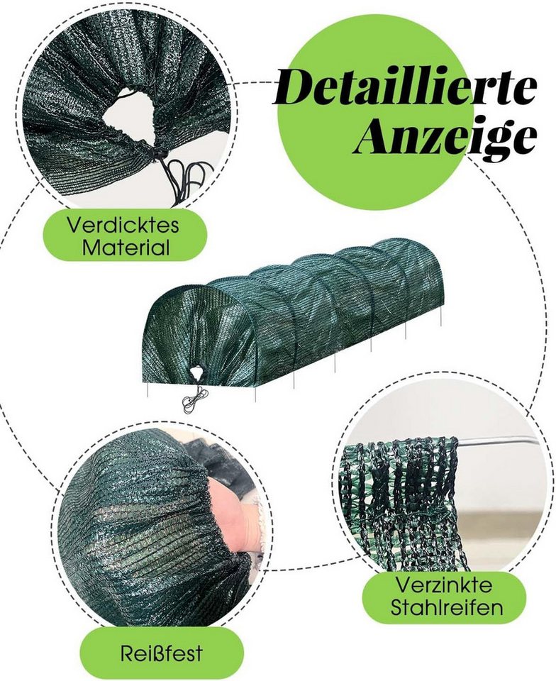 FANNOU Pflanztunnel 300x45x45cm Quick&Easy Netztunnel mit Schattiernetz und Kordel, 7 Tunnelbögen Abdeckung Gemüsebeet Hochbeet, Schutz vor Fraß Bild 2