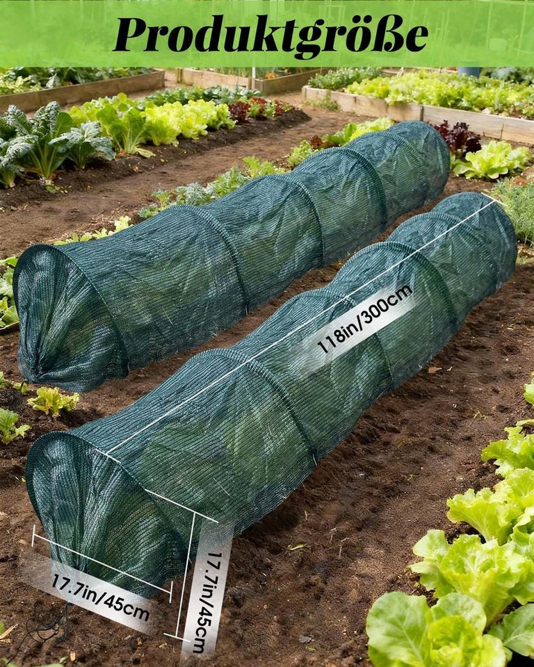 FANNOU Pflanztunnel 300x45x45cm Quick&Easy Netztunnel mit Schattiernetz und Kordel, 7 Tunnelbögen Abdeckung Gemüsebeet Hochbeet, Schutz vor Fraß Bild 5