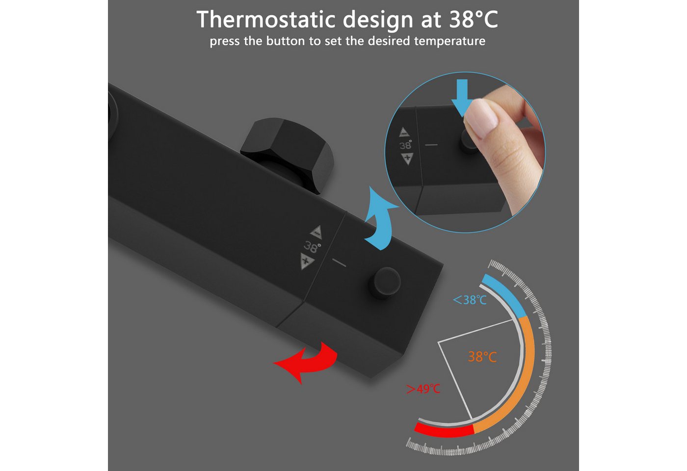 Aica Sanitär Duschsystem Thermostat Duscharmatur Regendusche Duschset mit Handbrause Massage, Set, Brauseschlauch mit Verdrehschutz Bild 4