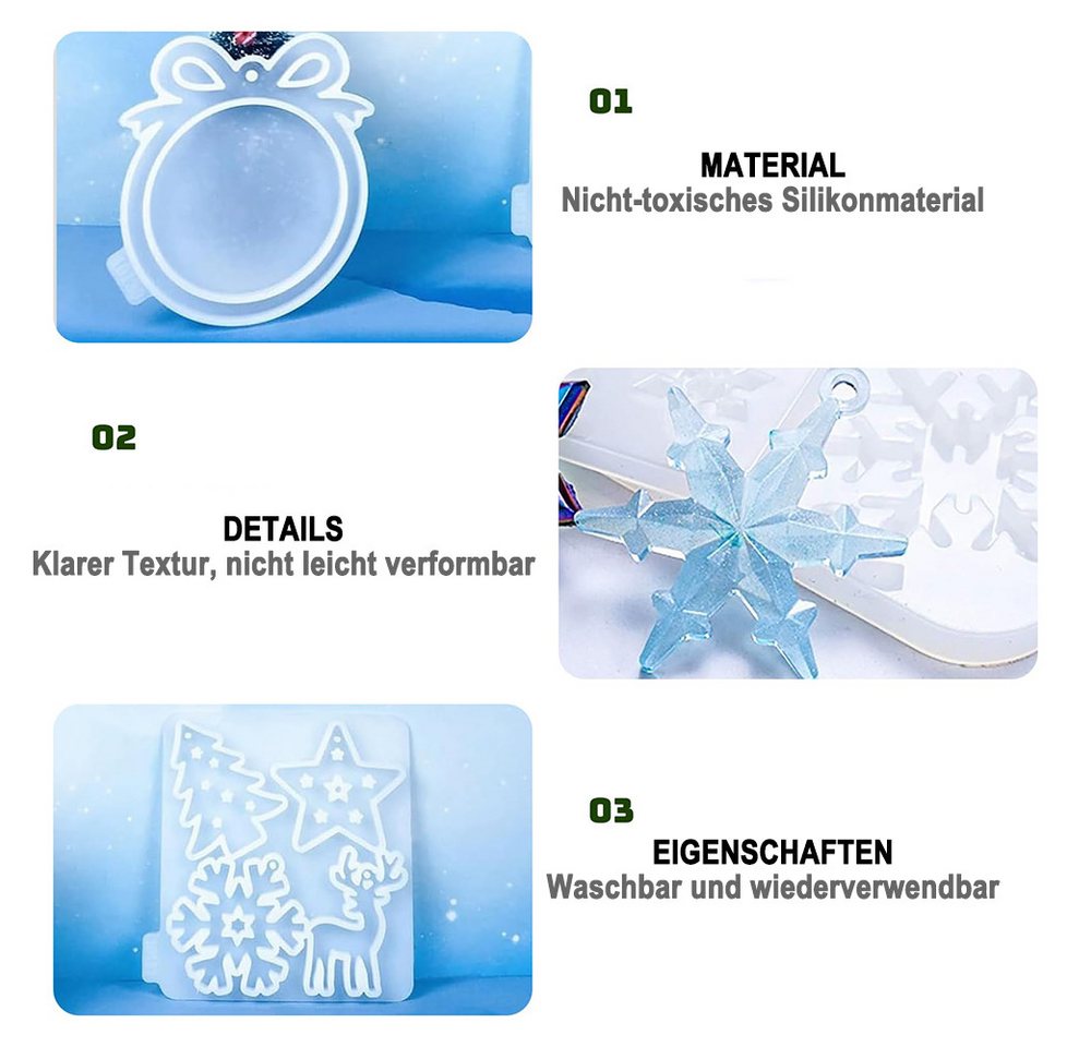 CLTYQ Modellierwerkzeug Silikonformen Weihnachten 3 Stück,mit Stern,für DIY Schneeflocke, (3 St), Weihnachts-Silikonformen Gießformen mit Weihnachtsbaum, Stern, Elch Bild 3