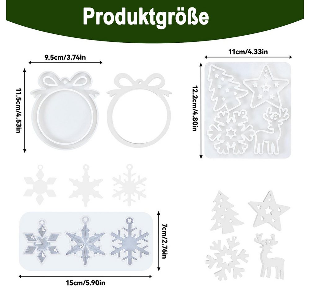 CLTYQ Modellierwerkzeug Silikonformen Weihnachten 3 Stück,mit Stern,für DIY Schneeflocke, (3 St), Weihnachts-Silikonformen Gießformen mit Weihnachtsbaum, Stern, Elch Bild 4