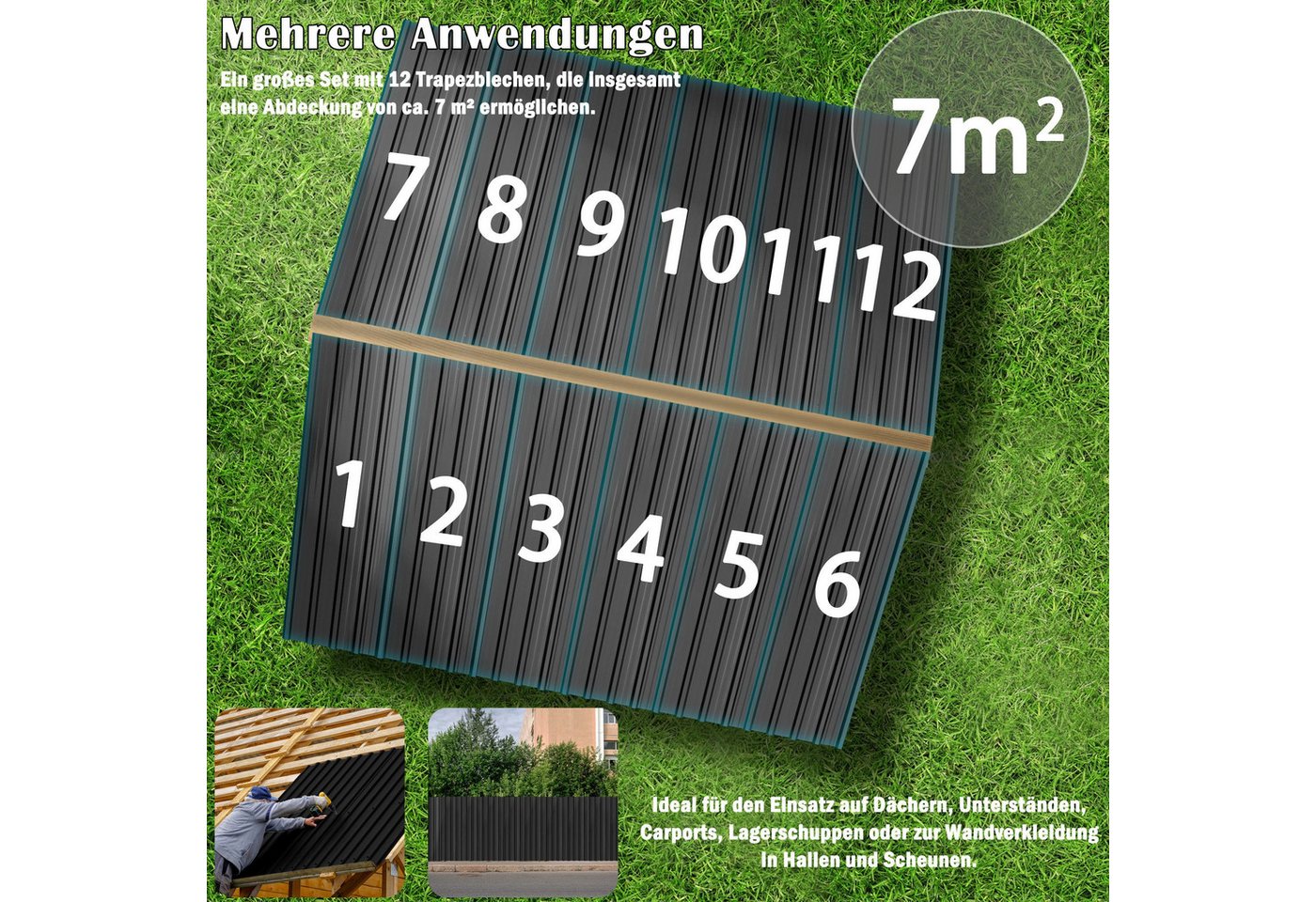 FIVMEN Wellplatte Trapezblech Wellplatten Deckenplatten 12 x Dachpaneele Metallblech, (48-St), für Dachkonstruktionen, Garagen, Gewächshäuser, Zwinger Bild 5
