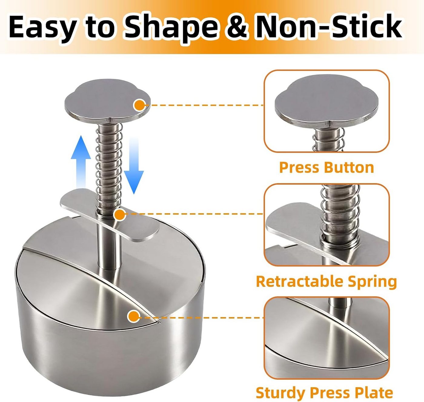 Fyrove Burgerpresse Edelstahl Burger Presse, Verstellbarer Hamburger Patty Maker 12cm, Edelstahl, Robuste Antihaft-Patty-Form für Rindfleisch, Fleisch, BBQ, Partygrill Bild 2
