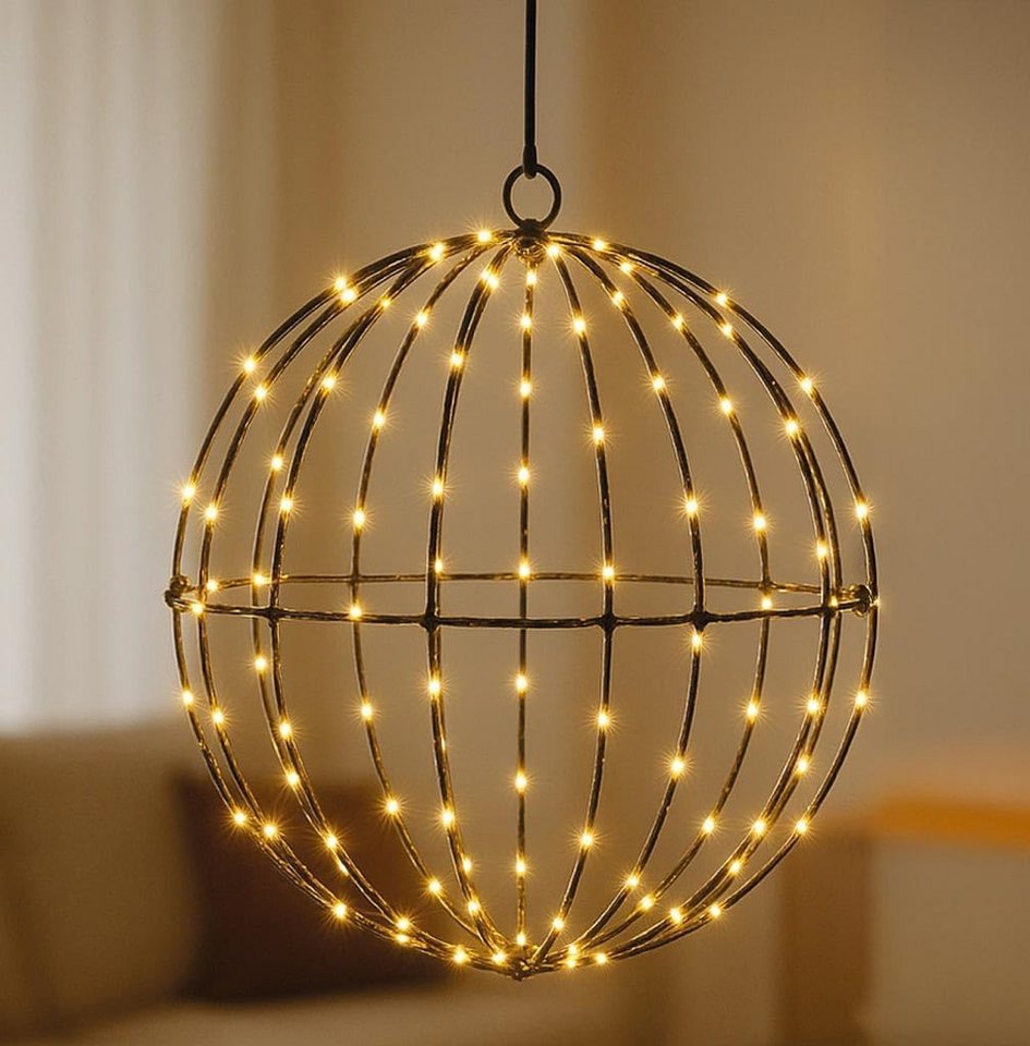 mucHome LED Kugelleuchte LED Metall Lichterkugel Ø20 cm, 100 warmweiße LEDs mit Timer, Batterie
