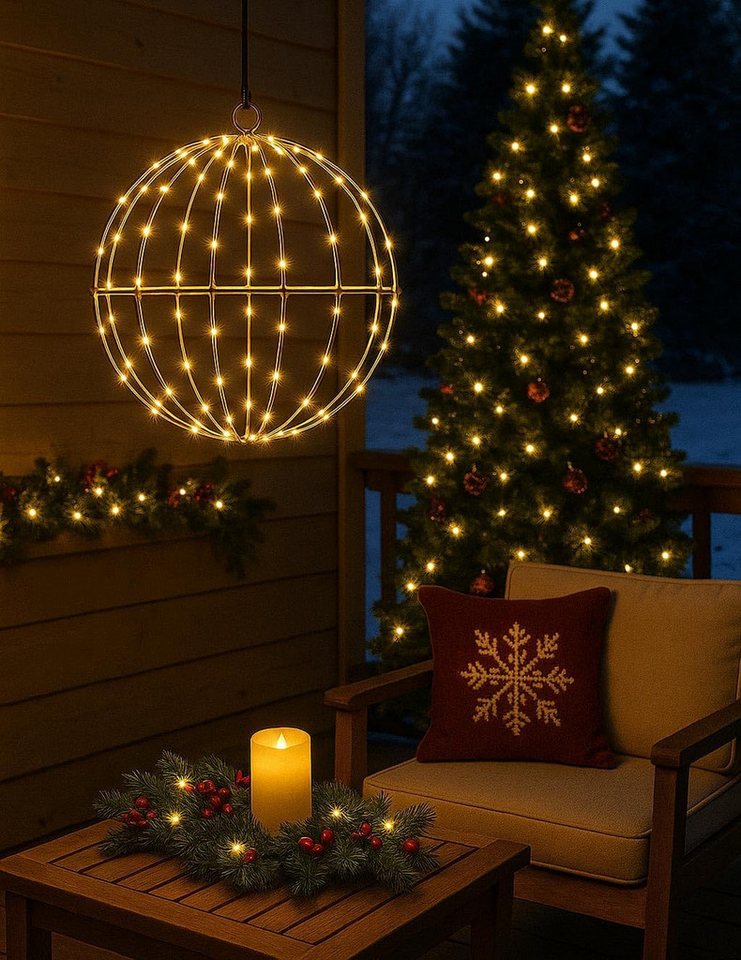 mucHome LED Kugelleuchte LED Metall Lichterkugel Ø20 cm, 100 warmweiße LEDs mit Timer, Batterie Bild 2