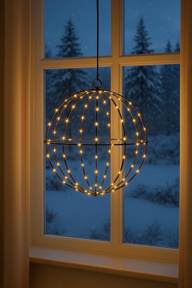 mucHome LED Kugelleuchte LED Metall Lichterkugel Ø20 cm, 100 warmweiße LEDs mit Timer, Batterie Bild 5