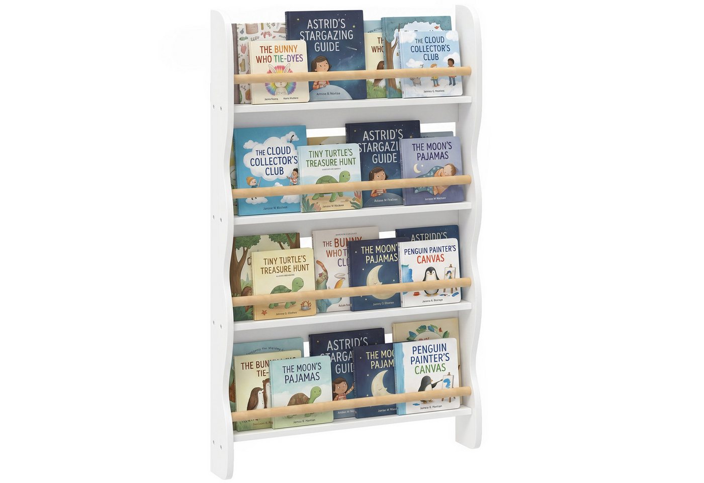 AIYAPLAY Kinderregal mit 4 Regal, Wandregal mit Kippschutz Montessori Platzsparend, Spielzeugregal 1-tlg., 60 x 10 x 98 cm, Weiß
