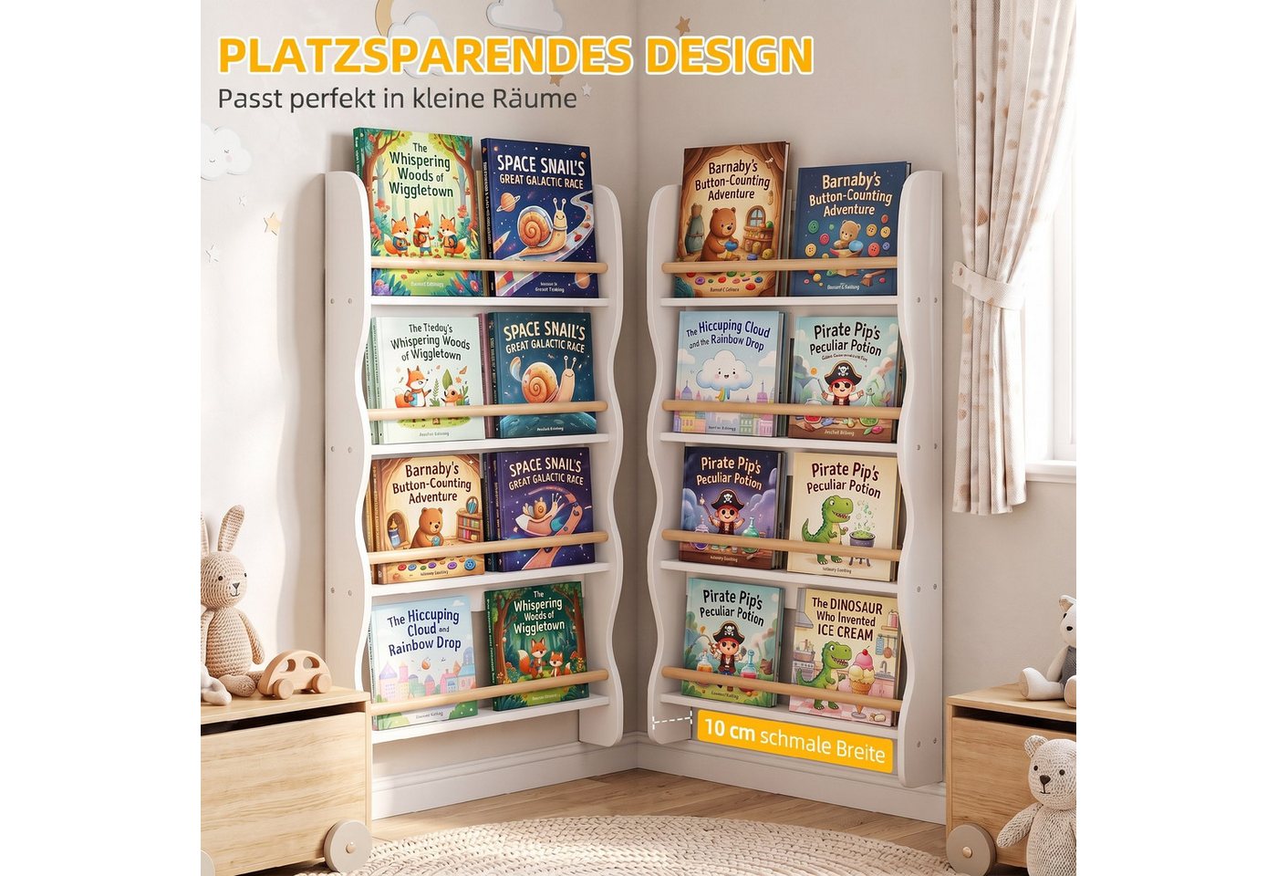 AIYAPLAY Kinderregal mit 4 Regal, Wandregal mit Kippschutz Montessori Platzsparend, Spielzeugregal 1-tlg., 60 x 10 x 98 cm, Weiß Bild 4