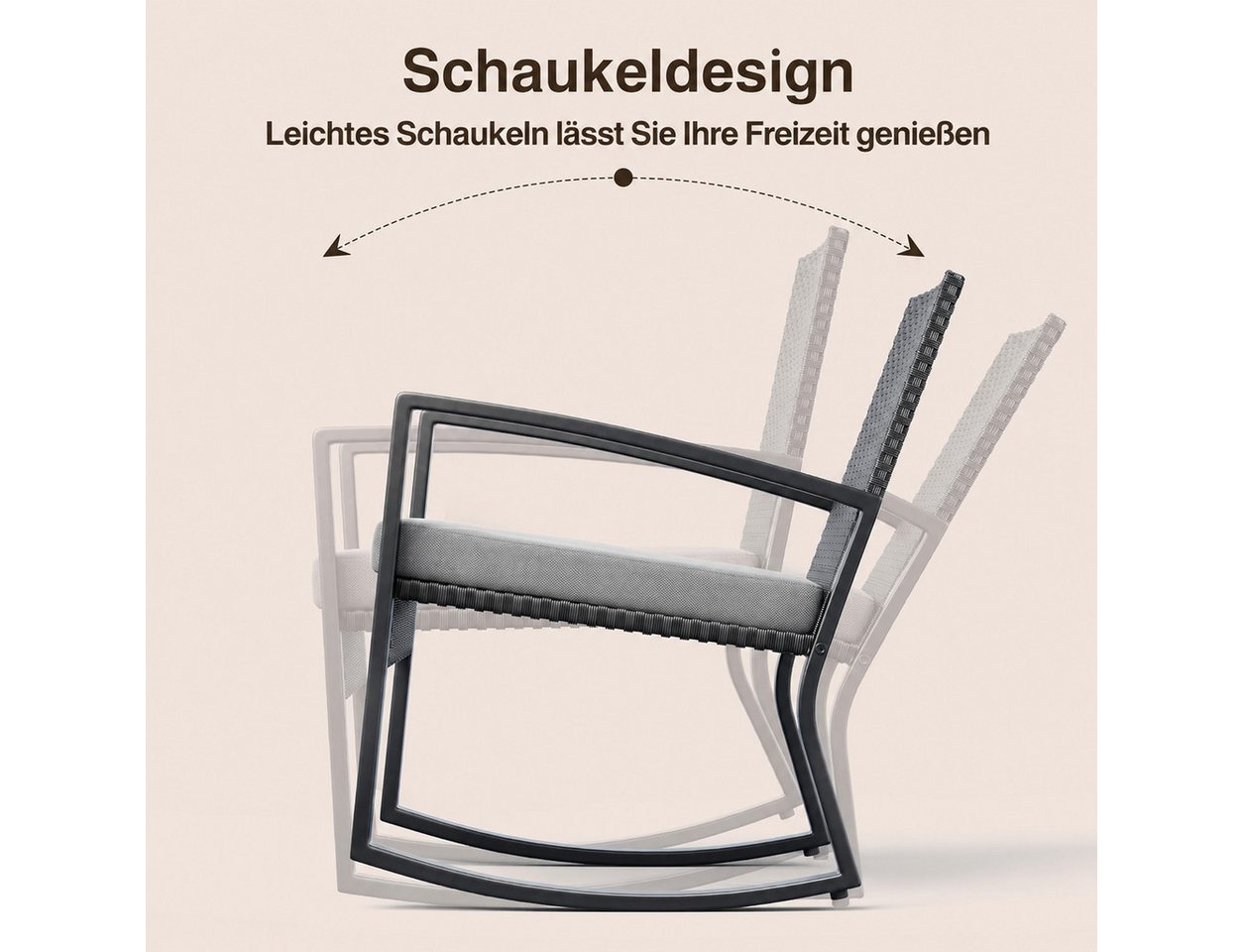 Blishom Balkonset 4-tlg. Gartenmöbel Set mit Schaukelstühlen & Glastisch Bild 2