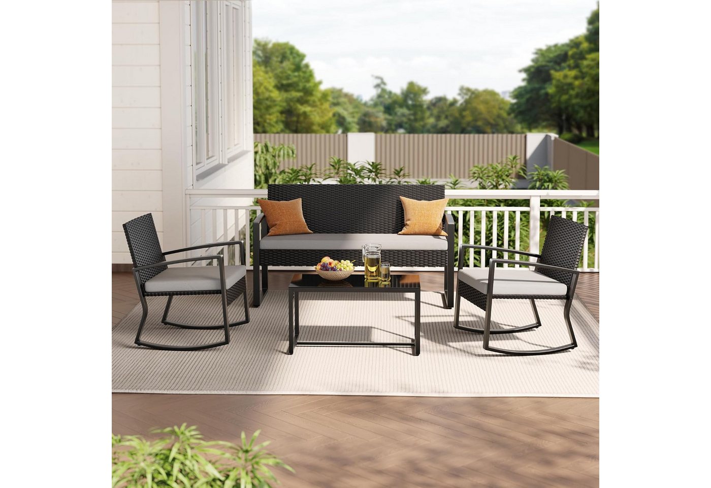 Blishom Balkonset 4-tlg. Gartenmöbel Set mit Schaukelstühlen & Glastisch Bild 3