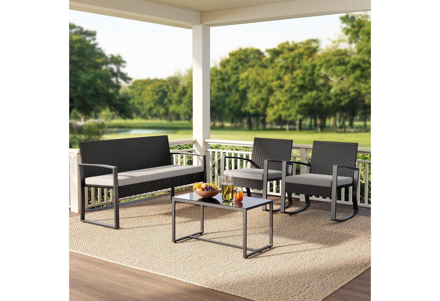 Blishom Balkonset 4-tlg. Gartenmöbel Set mit Schaukelstühlen & Glastisch Bild 4