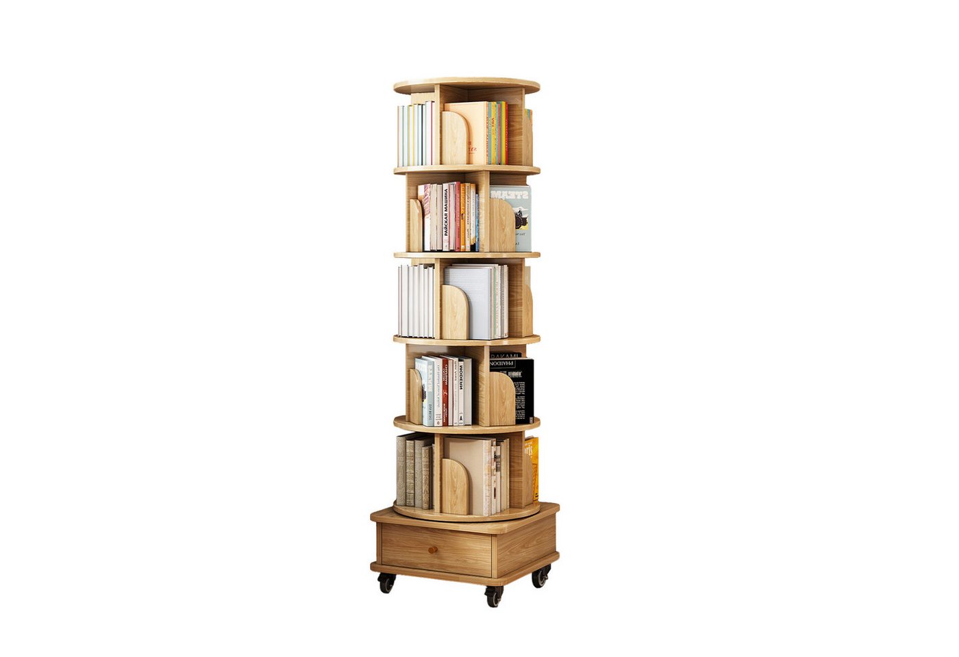Yorbay Bücherregal 6 Ebenen 360 Grad drehbar, mit Schublade und Rollen 98 kg Bild 3
