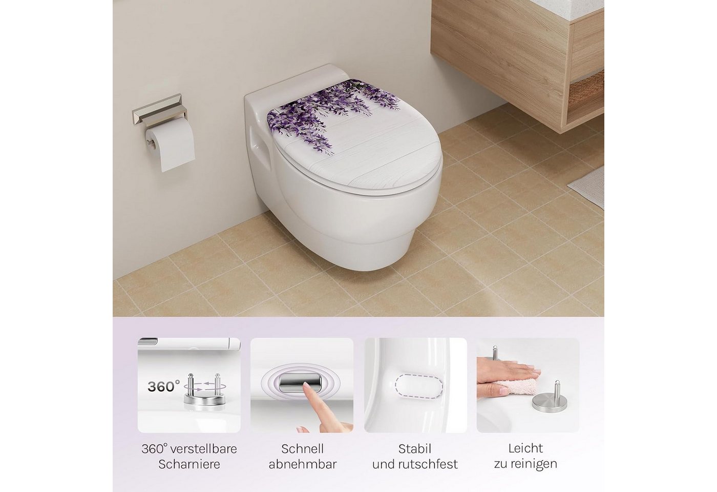 Woltu WC-Sitz (1-St), Toilettendeckel mit Absenkautomatik aus Duroplast Quick-Release Bild 3