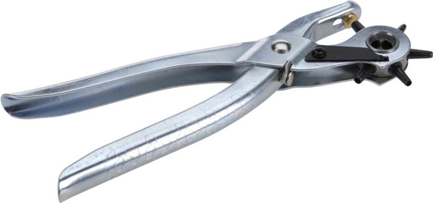 Koopman Revolverlochzange Lochzange Gürtelzange Stanzzange Lederzange Stoffzange Metall, Stück 1-tlg., Packung, 6 Größen, Metall, 2-4,5mm, Silber, 20x9cm