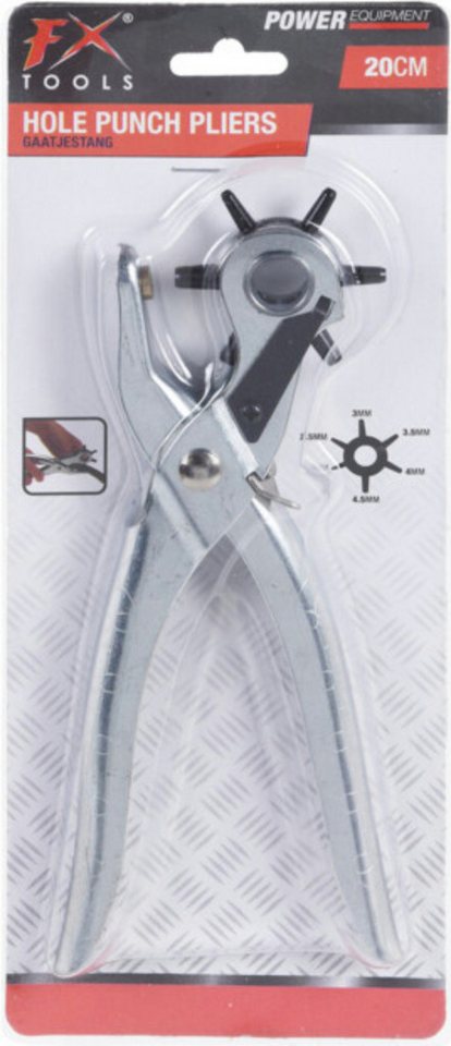 Koopman Revolverlochzange Lochzange Gürtelzange Stanzzange Lederzange Stoffzange Metall, Stück 1-tlg., Packung, 6 Größen, Metall, 2-4,5mm, Silber, 20x9cm Bild 2
