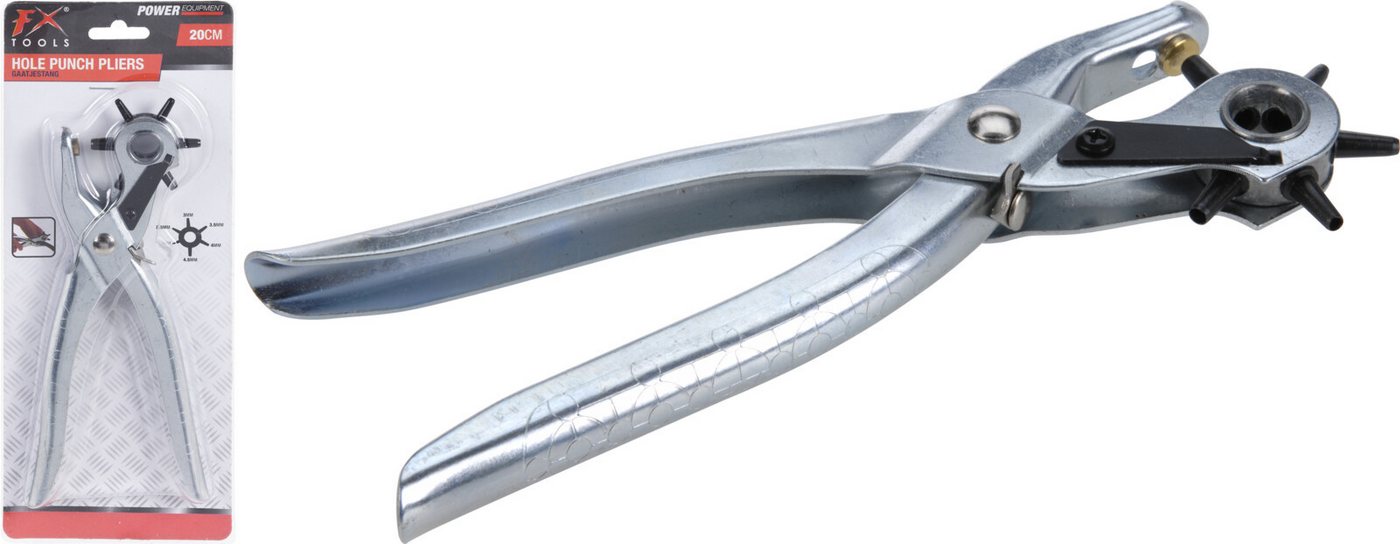Koopman Revolverlochzange Lochzange Gürtelzange Stanzzange Lederzange Stoffzange Metall, Stück 1-tlg., Packung, 6 Größen, Metall, 2-4,5mm, Silber, 20x9cm Bild 3