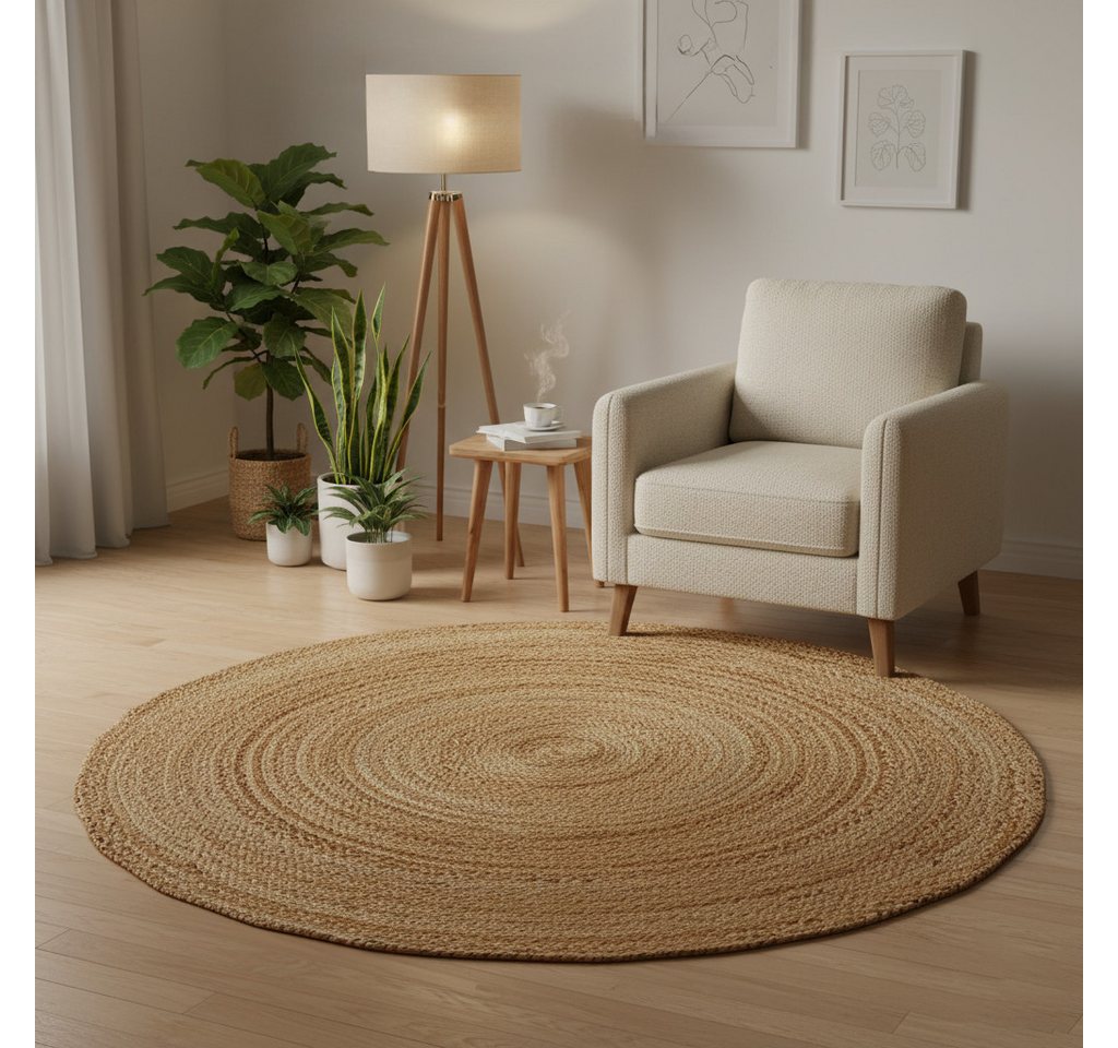 Elegant Floors Teppich Runder Jute Teppich Natur Ø60cm handgefertigt Boho Skandi, Rund, Höhe: 9 mm Bild 3