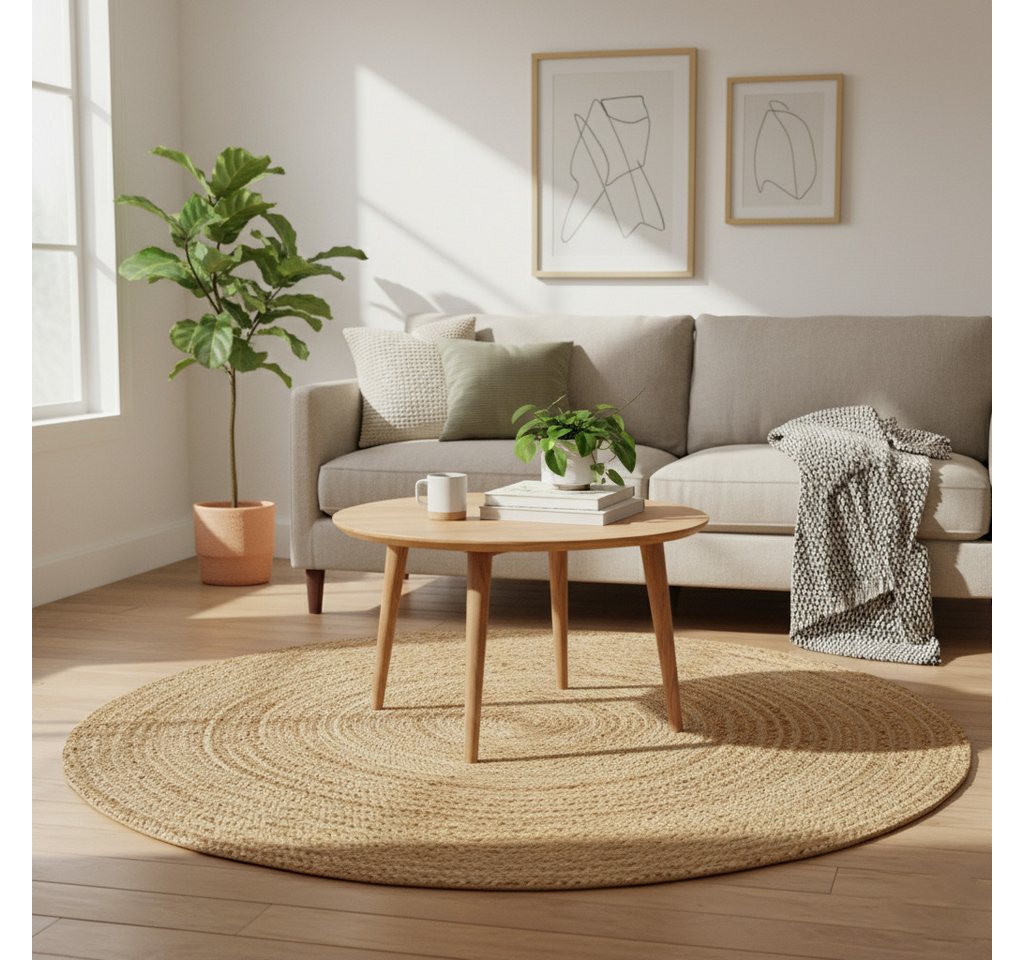 Elegant Floors Teppich Runder Jute Teppich Natur Ø60cm handgefertigt Boho Skandi, Rund, Höhe: 9 mm Bild 5