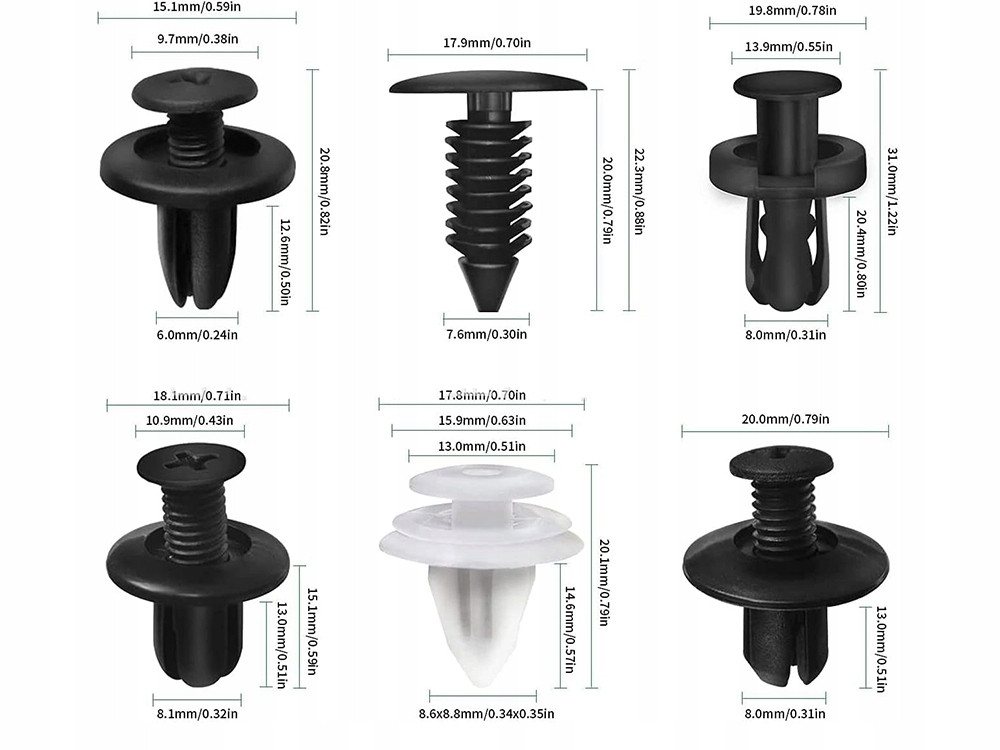VERK GROUP Armaturen-Befestigungselement 100x Auto Befestigungsclips Set Kunststoff Nieten Bolzen Schwarz, (Set, 100-St), Organizerbox, universell einsetzbar Bild 4