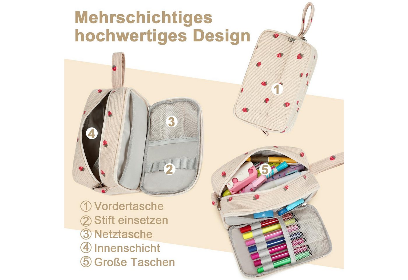 FOUORTUNATE-BEE Federmäppchen Große Kapazität Federmäppchen mit Reißverschluss, (1-tlg., Schulmaterial Schulmäppchen Stiftetasche für Schule & Büro) Bild 4