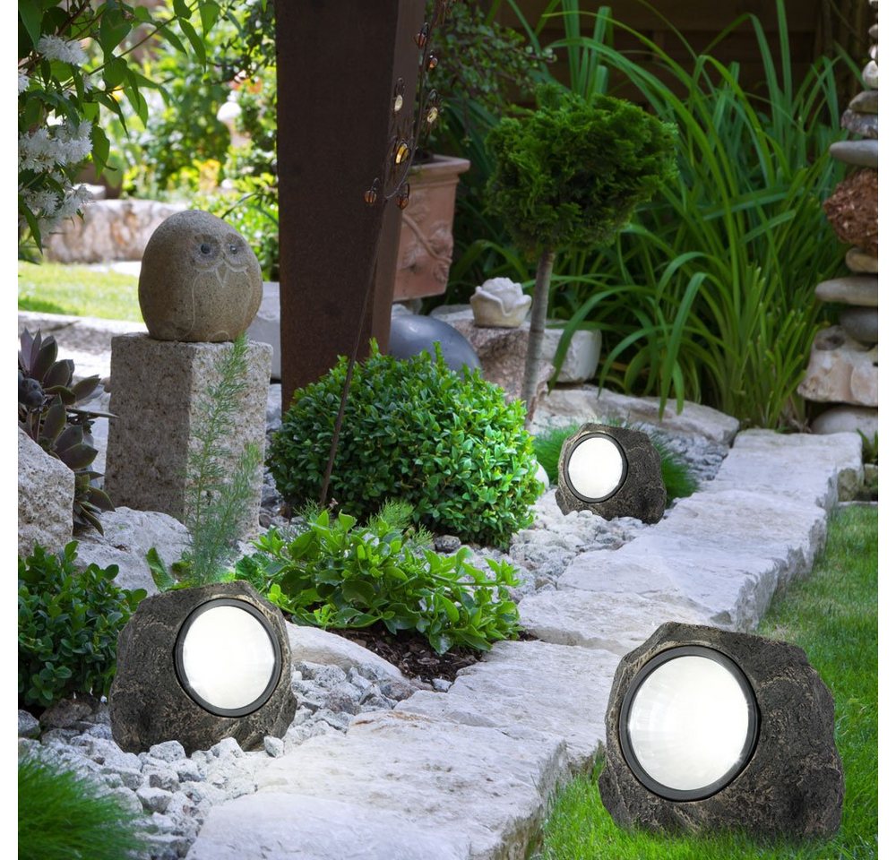 GLOBO LIGHTING LED Solarleuchte, LED-Leuchtmittel fest verbaut, 10er Set Solarlampe Stein Außenleuchte LED Gartenleuchte Dekoration Bild 4