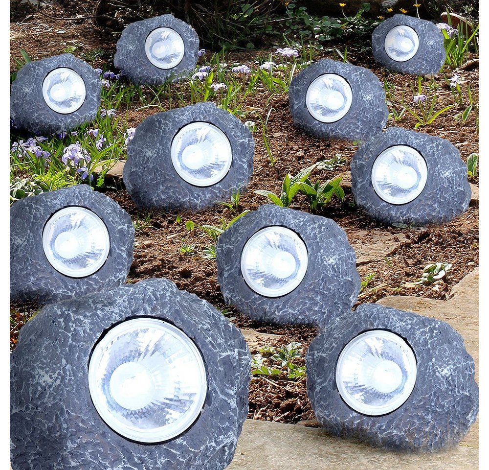 GLOBO LIGHTING LED Solarleuchte, LED-Leuchtmittel fest verbaut, 10er Set Solarlampe Stein Außenleuchte LED Gartenleuchte Dekoration Bild 5