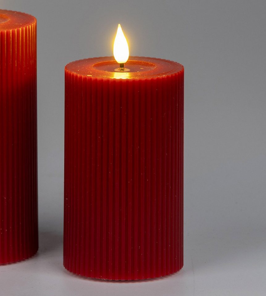 formano LED-Kerze Streifen, LED, Höhe: 15cm, Farbe: Rot, Motiv: Rillen Bild 2