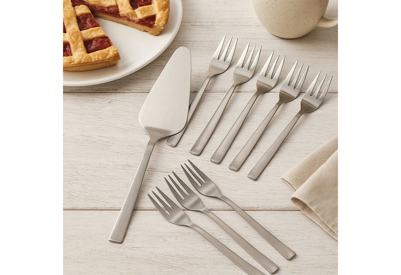 Koopman Tortenbodenheber Tortenheber Kuchenheber Gabel Edelstahl 9 Tlg. Set, 9tlg, Silberfarbend, Edelstahl, Spülmaschinenfest, Dessertset Bild 3