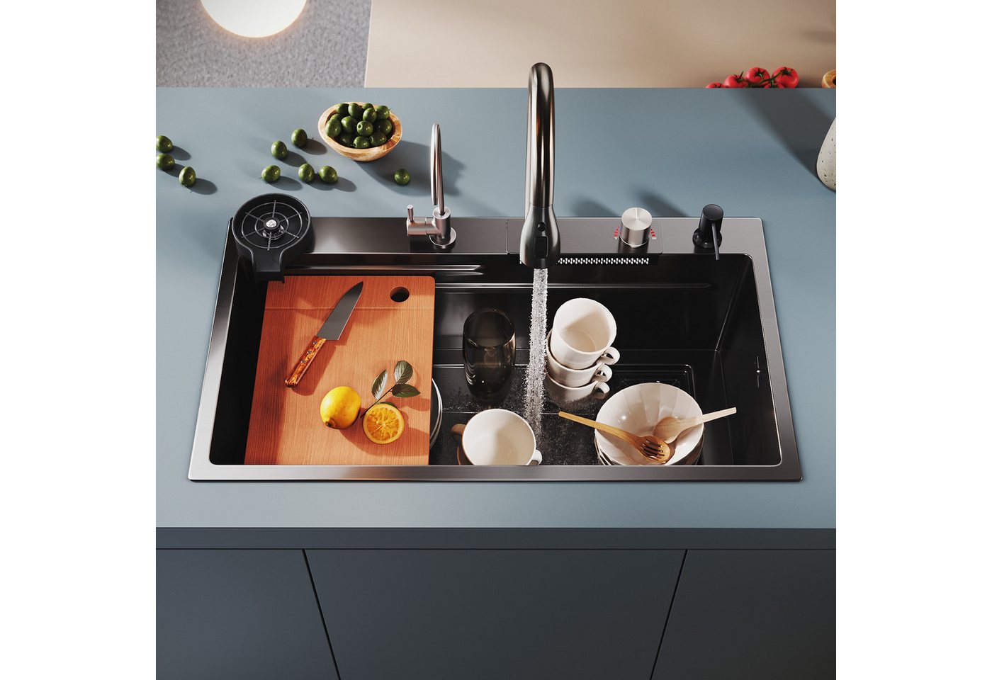 SONNI Küchenspüle Multifunktionale Küchenspüle, Edelstahl, zwei Größen, Rechteck, 45/80 cm, 75/45 cm, 80/45cm Delstahl Spülbecken