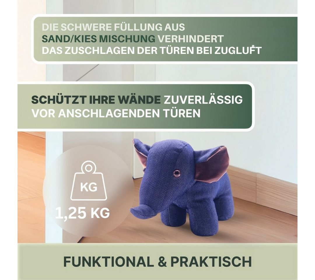 Topanbieter999 Türstopper Tiere in verschiedenen Ausführungen (1er Set), Elefant demin blau Bild 3