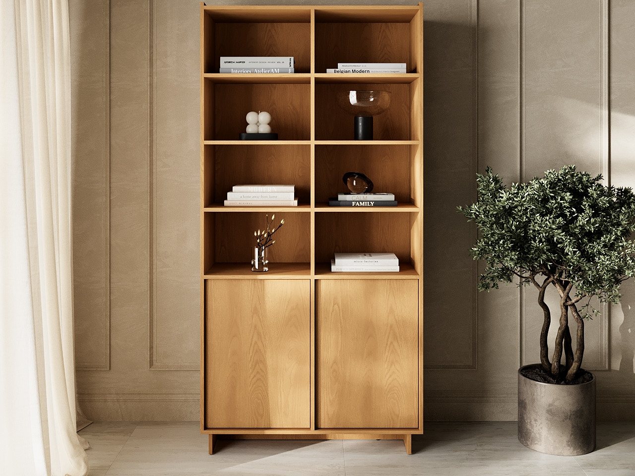 GrainGold Standregal Azumi, Set, Bücherregal, Breite 98 cm, mit Push-to-open, für das Wohnzimmer