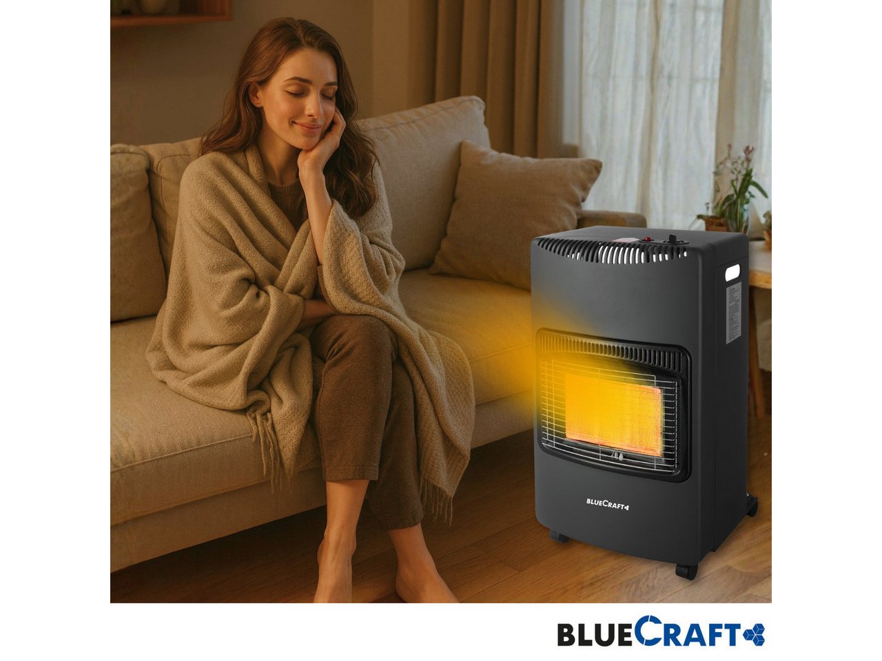 BlueCraft Heizstrahler PREMIUM Gasheizung Gasofen 4200 W Campingheizung Gas-Heizstrahler, 4200 W, 3-Stufen-Regulierung, Kompakt, Mobil, Mit Gasdruckregler + Schlauch