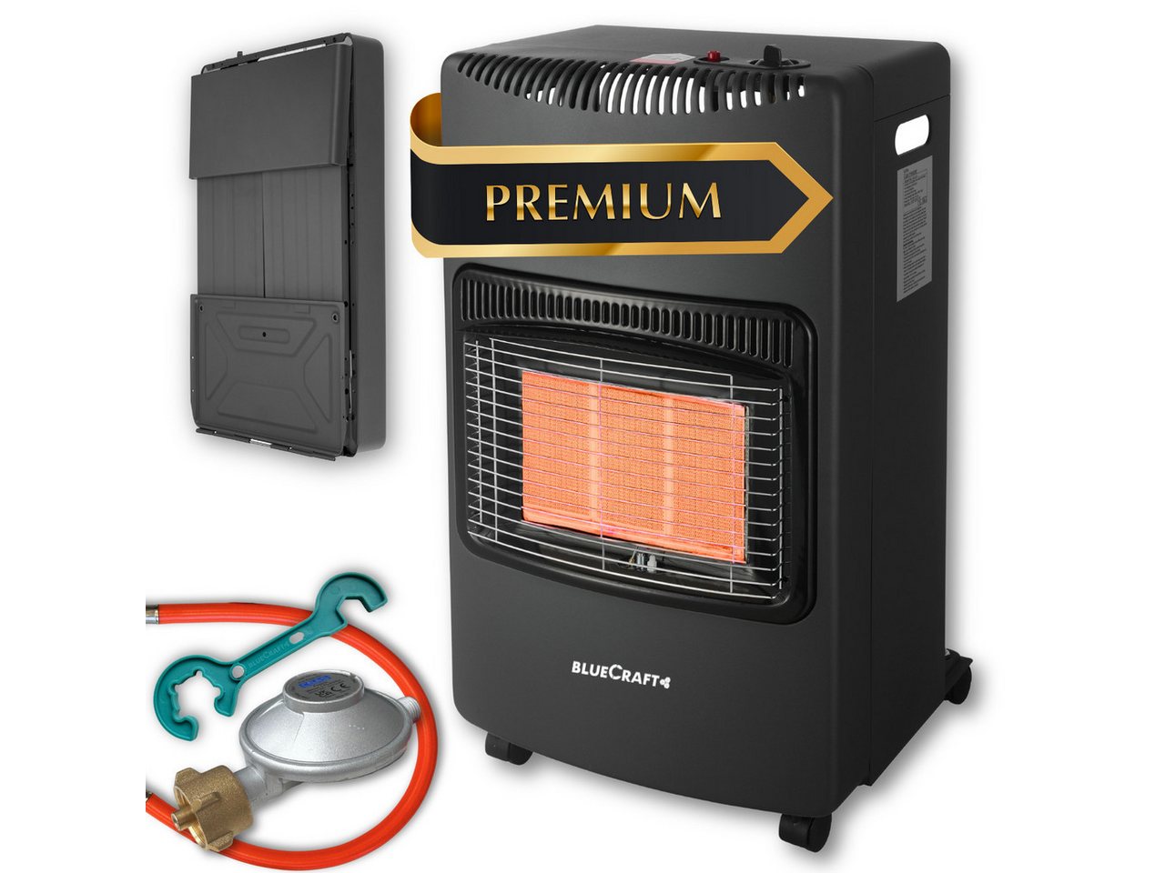 BlueCraft Heizstrahler PREMIUM Gasheizung Gasofen 4200 W Campingheizung Gas-Heizstrahler, 4200 W, 3-Stufen-Regulierung, Kompakt, Mobil, Mit Gasdruckregler + Schlauch Bild 2