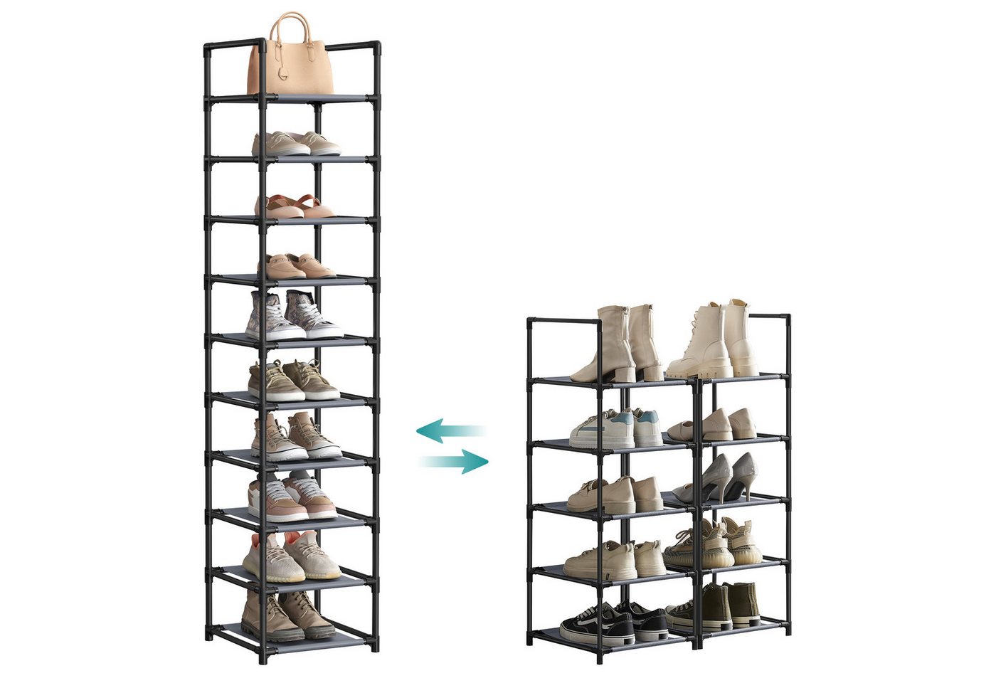SONGMICS Schuhregal Schuhablage, 10 Ebenen, für 20 Paar Schuhe und Stiefel, 33 x 33 x 173 cm, für Flur, Schlafzimmer, schmal, Metallgestell