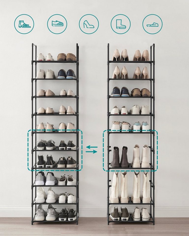 SONGMICS Schuhregal Schuhablage, 10 Ebenen, für 20 Paar Schuhe und Stiefel, 28 x 45 x 173 cm, für Flur, Schlafzimmer, schmal, Metallgestell Bild 2