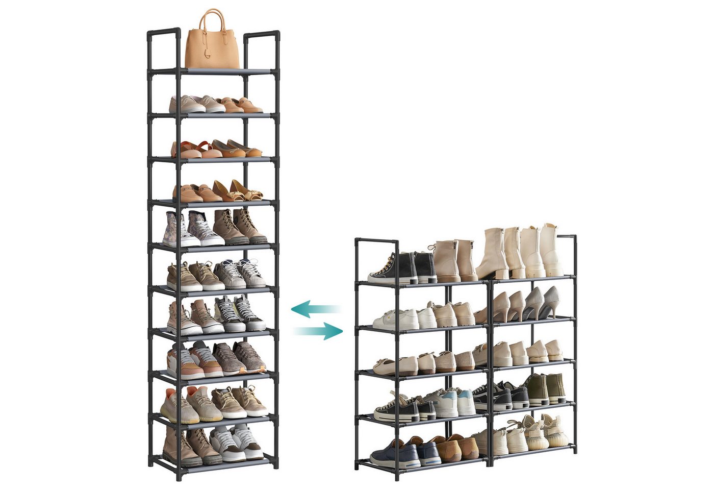 SONGMICS Schuhregal Schuhablage, 10 Ebenen, für 20 Paar Schuhe und Stiefel, 28 x 45 x 173 cm, für Flur, Schlafzimmer, schmal, Metallgestell Bild 3