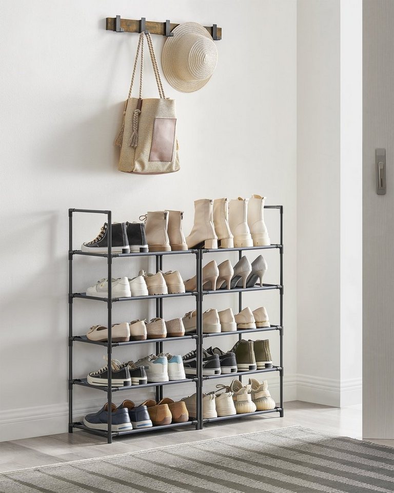 SONGMICS Schuhregal Schuhablage, 10 Ebenen, für 20 Paar Schuhe und Stiefel, 28 x 45 x 173 cm, für Flur, Schlafzimmer, schmal, Metallgestell Bild 4