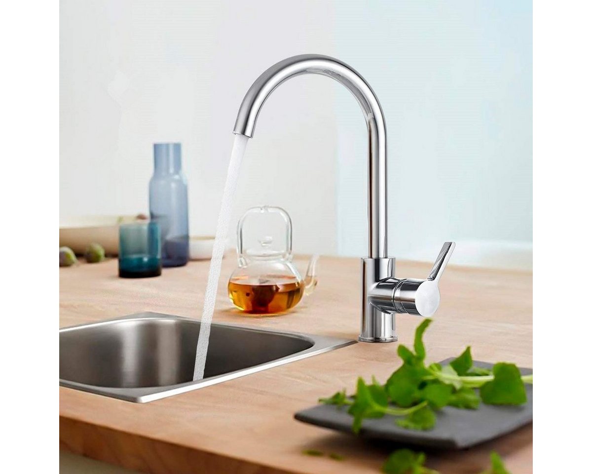 HOMELODY Spültischarmatur Wasserhahn Küche Hochdruck Küchenarmatur Messing Spültischarmatur 360° Schwenkbare Mischbatterie Armatur Küche chrom