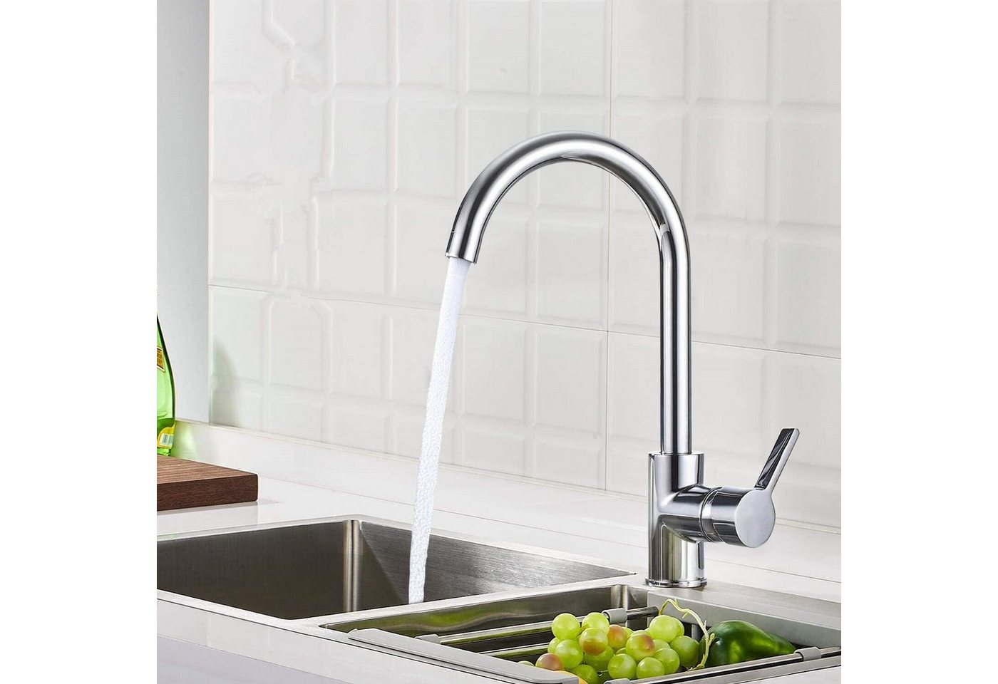 HOMELODY Spültischarmatur Wasserhahn Küche Hochdruck Küchenarmatur Messing Spültischarmatur 360° Schwenkbare Mischbatterie Armatur Küche chrom Bild 2