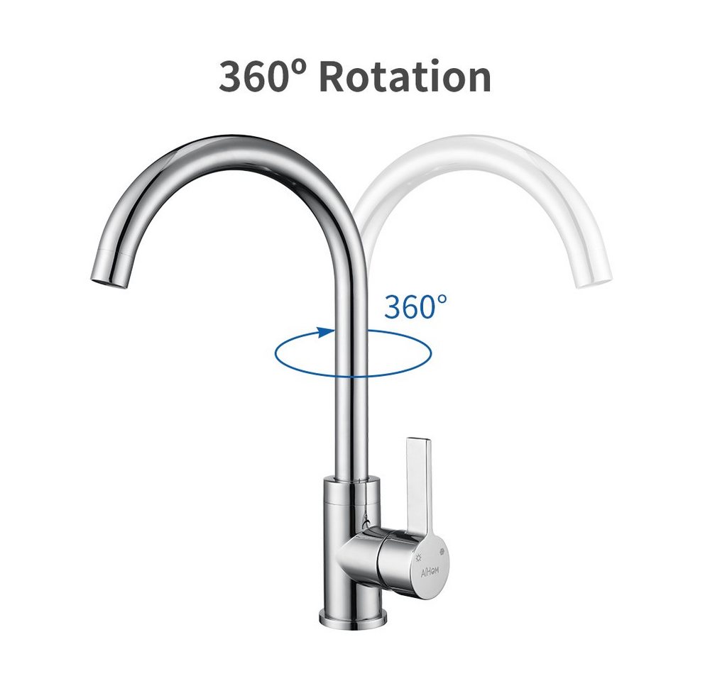 HOMELODY Spültischarmatur Wasserhahn Küche Hochdruck Küchenarmatur Messing Spültischarmatur 360° Schwenkbare Mischbatterie Armatur Küche chrom Bild 4