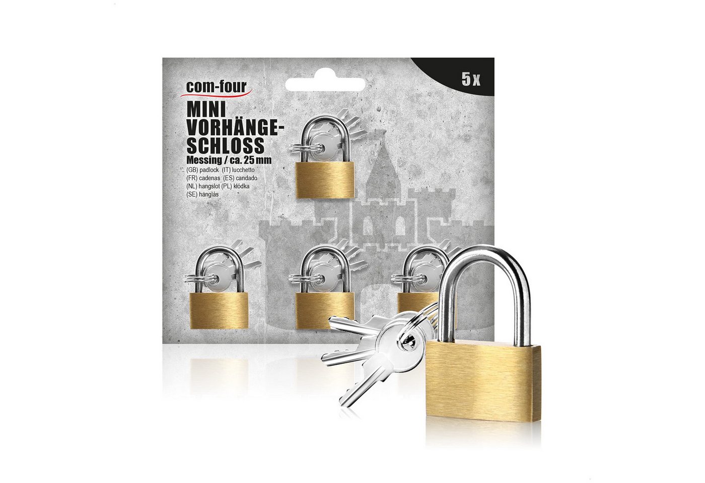 com-four Vorhängeschloss Mini Gepäck-Vorhängeschloss, Gepäckschloss aus Messing, (5-tlg), Kleines Kofferschloss für Gepäck und Reisetaschen Bild 2