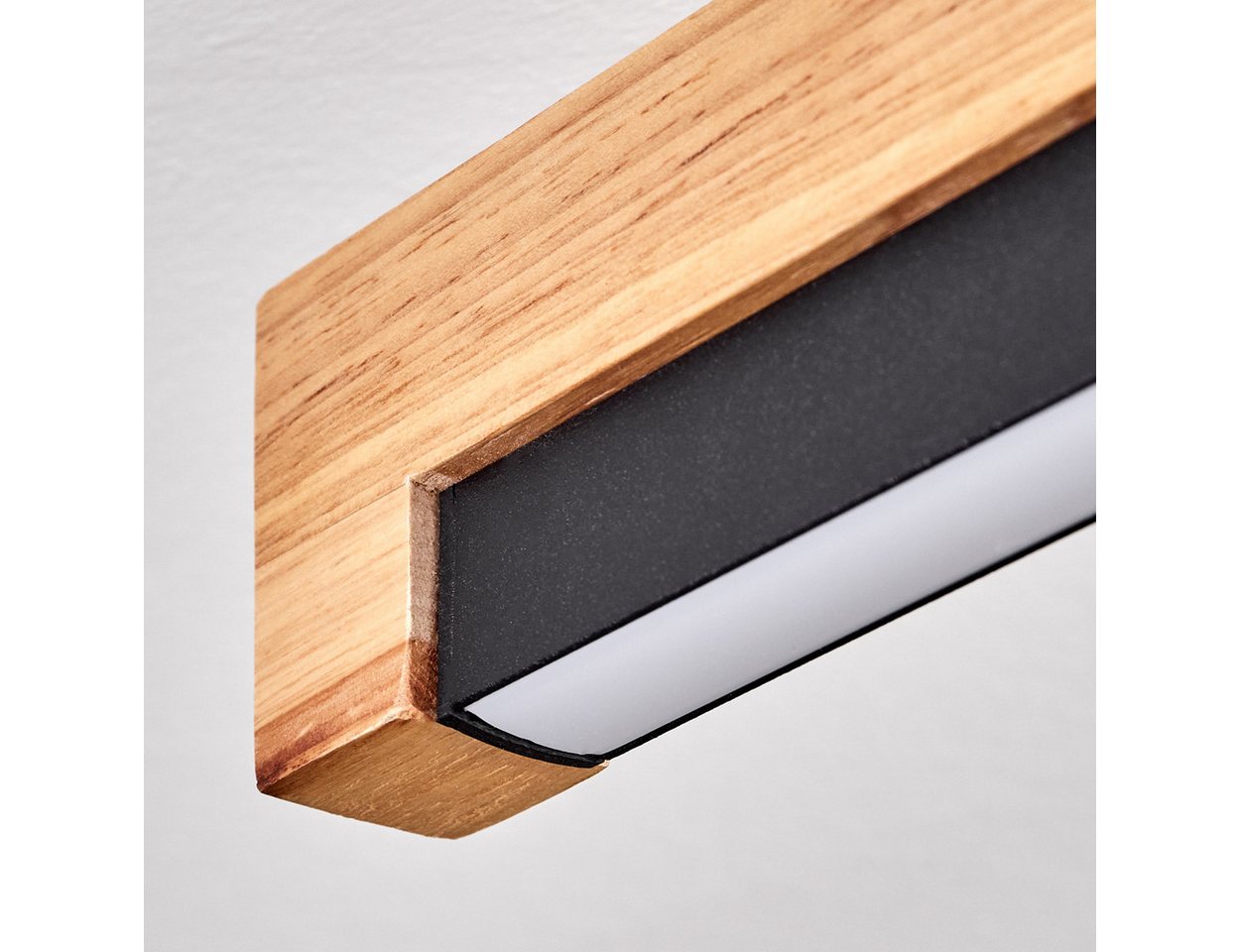 hofstein Deckenleuchte Deckenlampe aus Metall/Holz/Kunststoff in Schwarz/Naturfarben/Weiß, LED wechselbar, 774 Kelvin, skandinavisches Design, Länge 70 cm, 12 Watt, 1400 Lumen, 774 Kelvin Bild 3