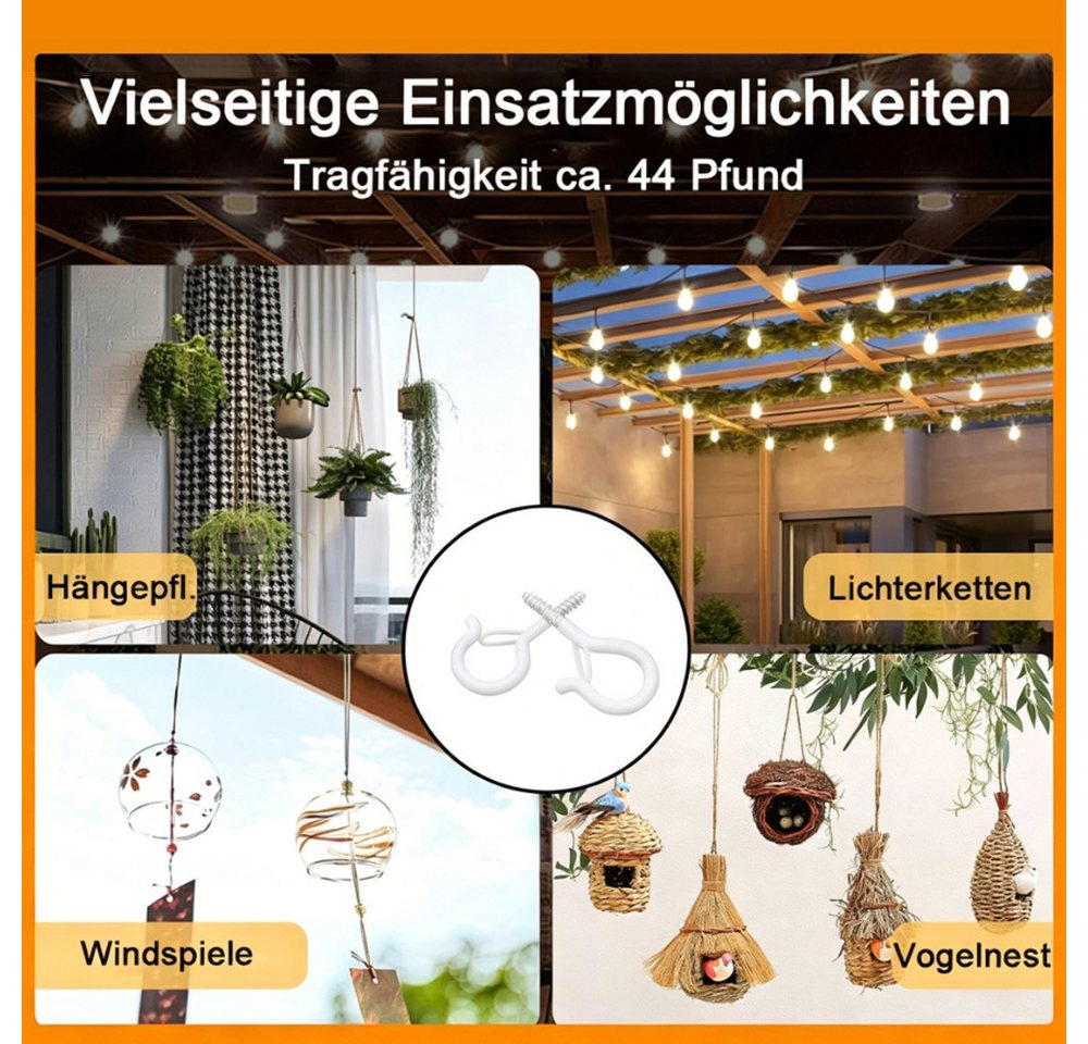 AFKSMILE Schraubhaken 40 St Haken Einschraubhaken mit Sicherung,Ösenschrauben,Deckenhaken, Edelstahl Wandhaken,Einhängehaken für Holz Lichterketten Pflanzenkörbe Bild 2