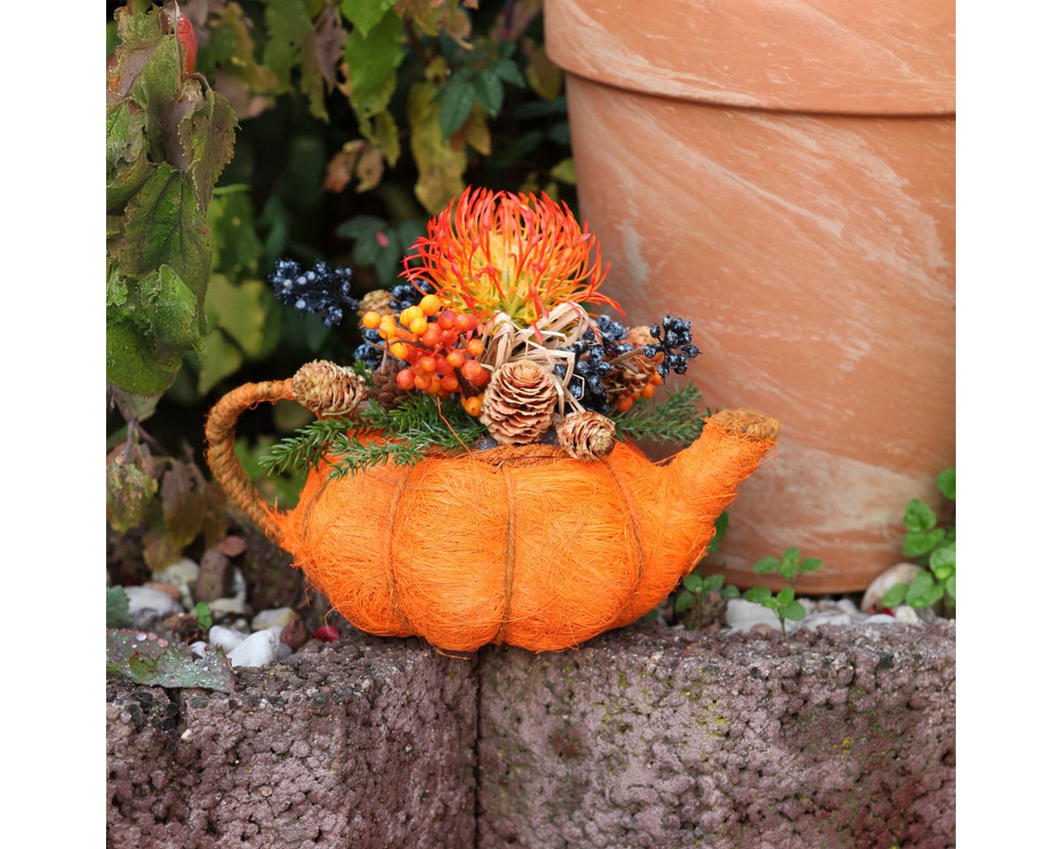 Florists Products Streudeko Pflanzkanne im Kürbisdesign für Herbstdeko und